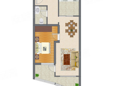 1室2厅 79.43平米户型图
