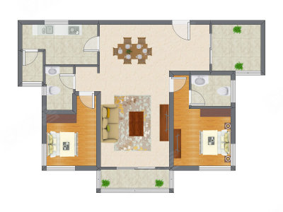 2室2厅 80.72平米户型图