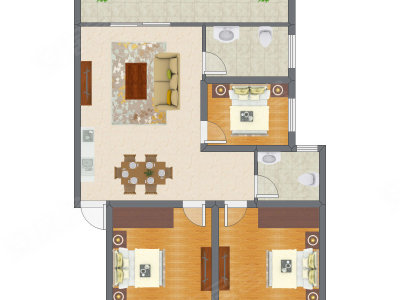 3室2厅 81.59平米户型图