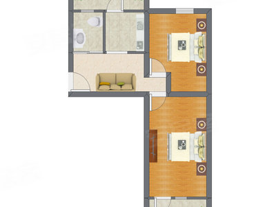 2室1厅 63.60平米