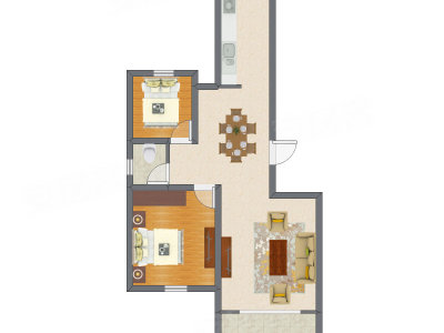 2室2厅 89.52平米户型图