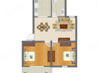 2室2厅 57.59平米户型图