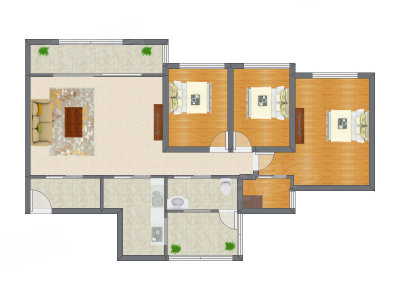 3室1厅 121.26平米