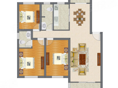 3室2厅 74.23平米户型图