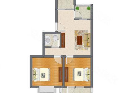 2室1厅 63.00平米