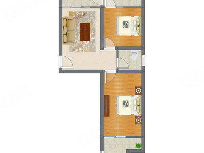 2室1厅 55.73平米户型图