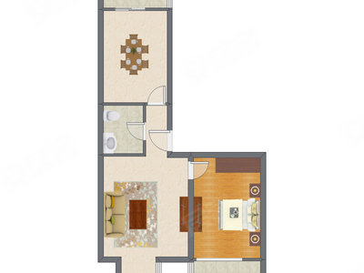 1室2厅 80.26平米户型图