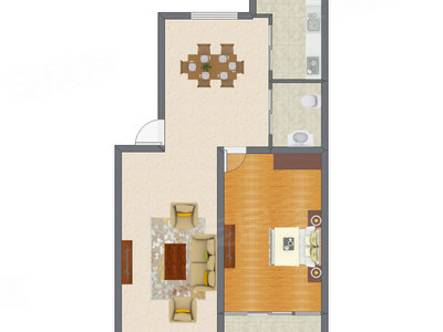 1室2厅 75.83平米户型图