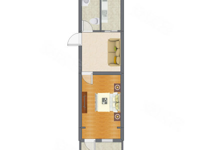 1室1厅 48.40平米户型图