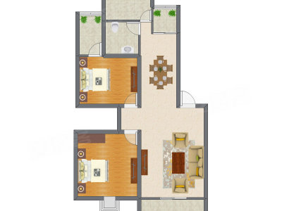 2室2厅 91.70平米户型图