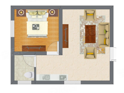 1室1厅 28.63平米户型图