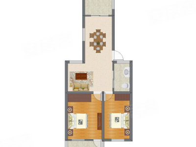 2室2厅 58.13平米户型图