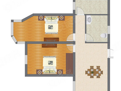 2室1厅 83.00平米户型图