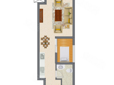 1室2厅 50.65平米户型图