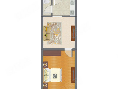 1室1厅 44.63平米户型图