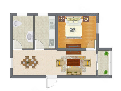 1室1厅 34.34平米户型图