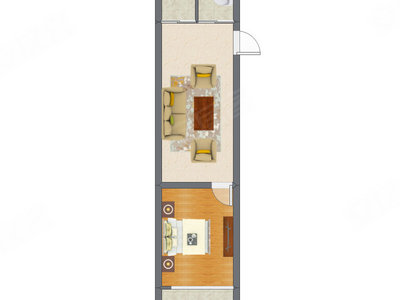 1室1厅 46.52平米户型图