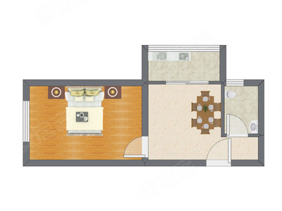 1室1厅 41.78平米户型图