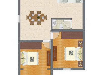 2室1厅 46.57平米户型图
