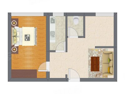 1室1厅 45.51平米户型图