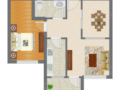 1室2厅 66.80平米户型图