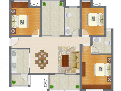 3室2厅 121.00平米户型图