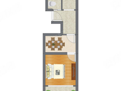 1室1厅 34.04平米户型图