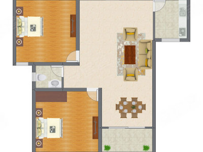 2室1厅 93.04平米