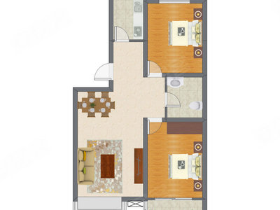 2室2厅 98.01平米户型图