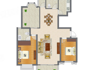 2室2厅 89.89平米户型图
