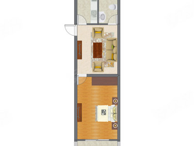 1室1厅 44.64平米户型图