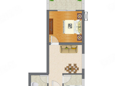 1室2厅 47.33平米户型图