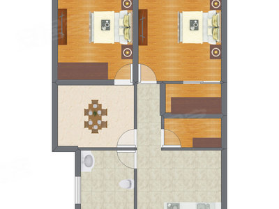 2室1厅 64.61平米