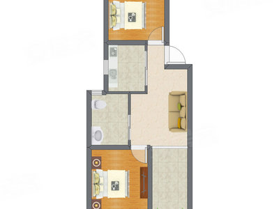 2室1厅 63.50平米