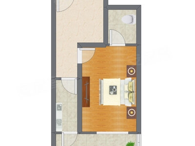 1室1厅 44.77平米户型图