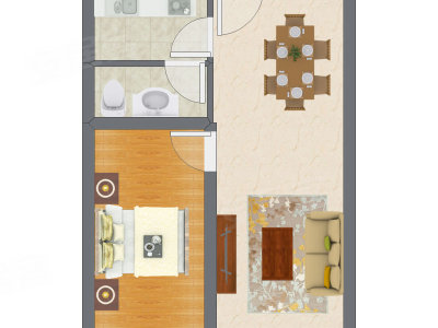 1室2厅 46.40平米户型图