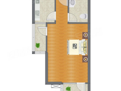1室0厅 52.68平米户型图