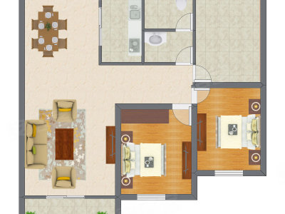 2室2厅 80.04平米户型图