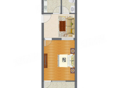 1室1厅 45.03平米户型图