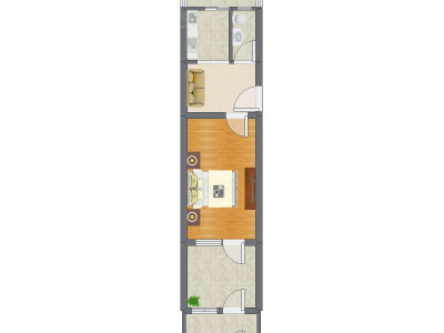 1室1厅 37.61平米户型图