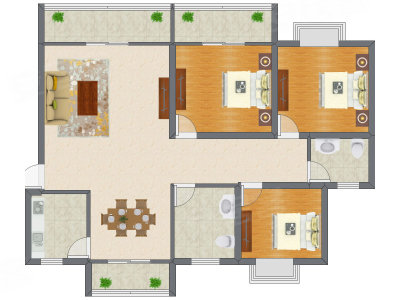 3室2厅 132.87平米户型图