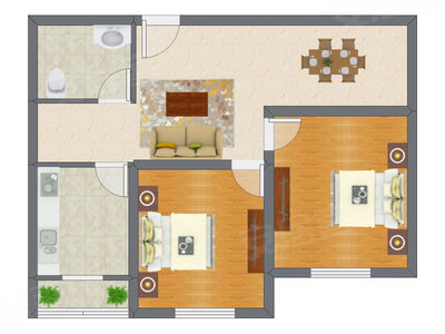 2室2厅 59.46平米户型图