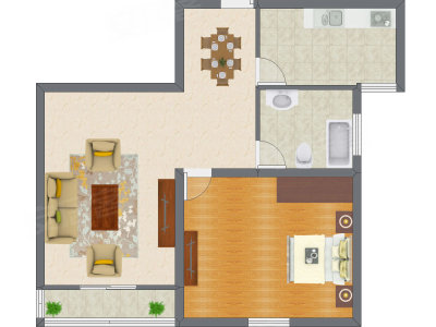 1室1厅 68.53平米户型图
