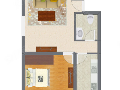1室1厅 66.74平米户型图