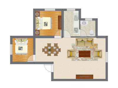 2室1厅 56.43平米户型图