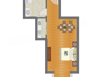 1室0厅 42.85平米户型图