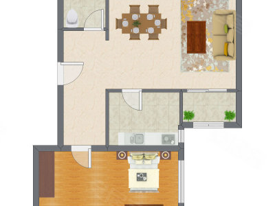 1室2厅 75.10平米户型图