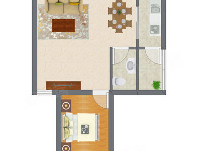 1室2厅 39.00平米户型图
