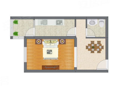 1室1厅 50.36平米户型图