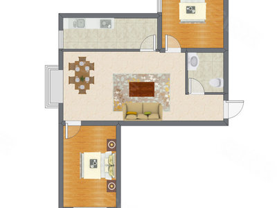 2室2厅 87.12平米户型图